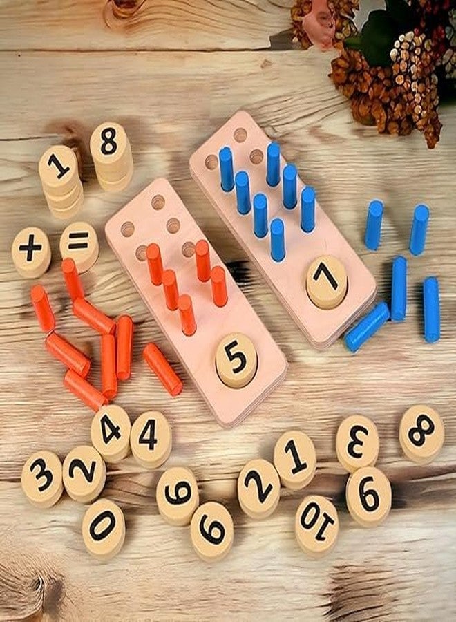 EYESIGN Wooden Math Learning Board Set, Natural Wood with Blue and Orange Pegs, Educational Montessori Toy for Ages 3-7, Numbers and Addition Game with 2 Boards - Image 3